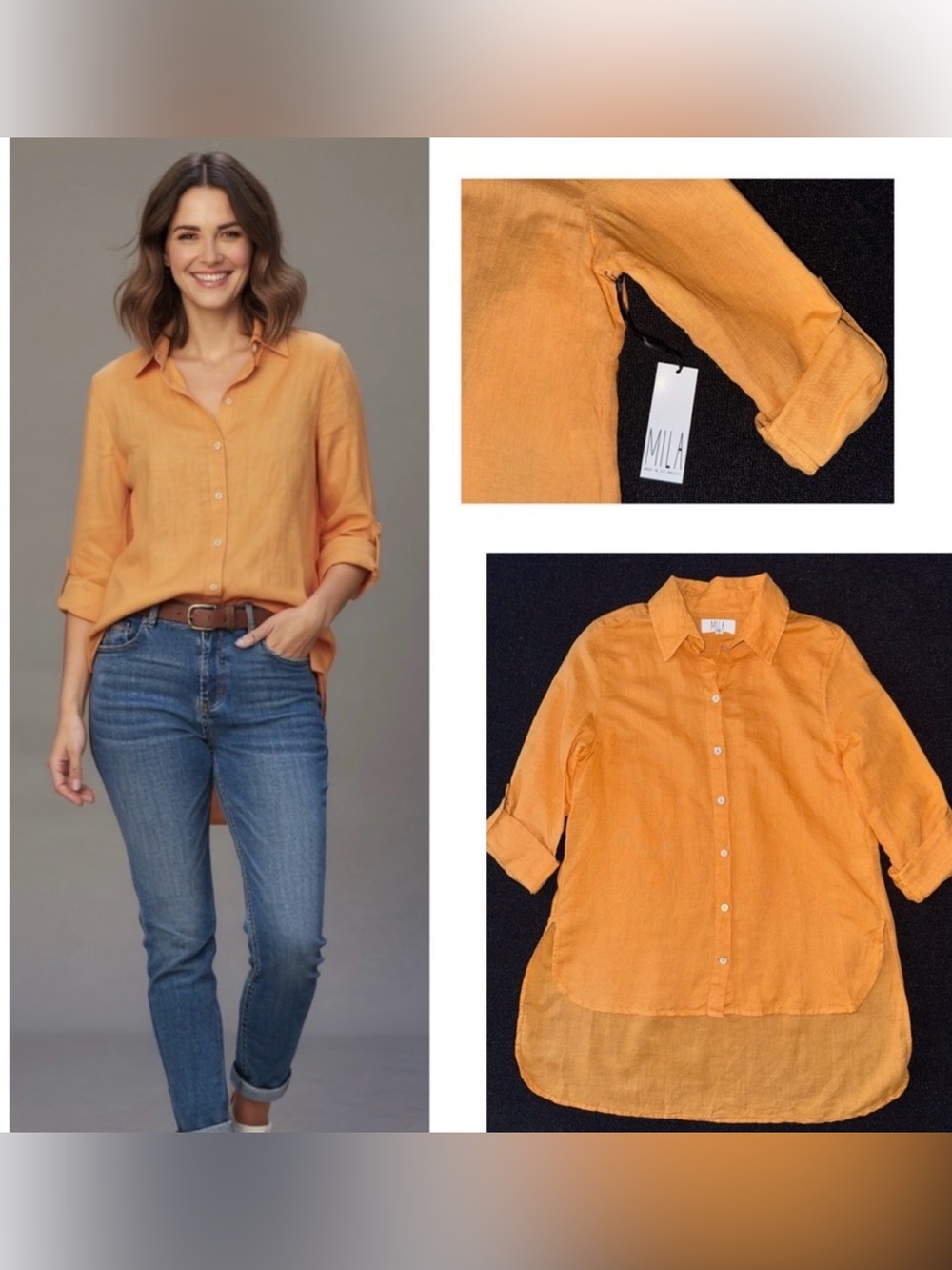 NWT- MILA Women’s 100% Linen Hi-Low Tunic Blouse